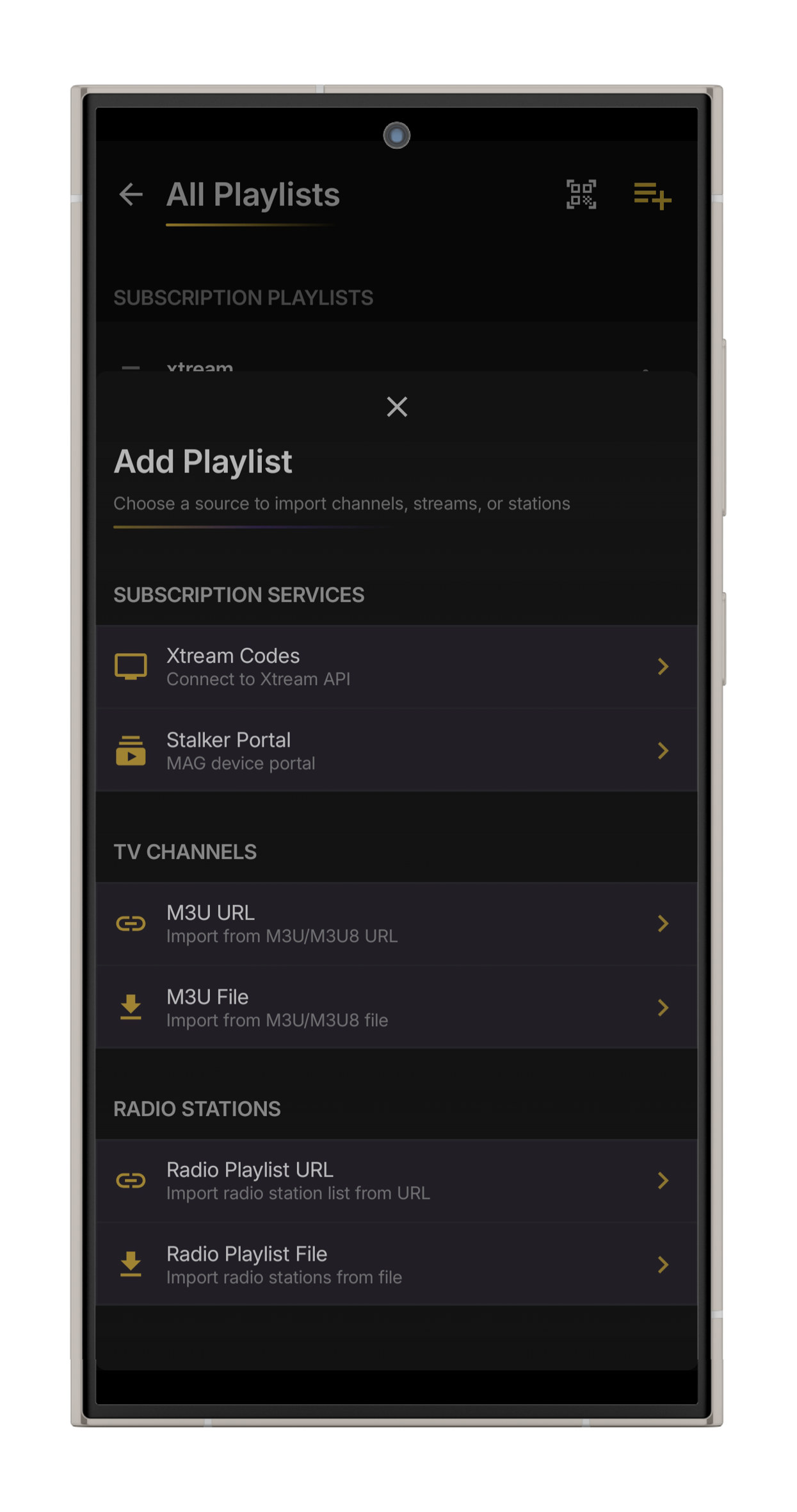 Playlist management with Add Playlist sheet